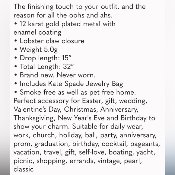 Kate Spade NWT Lady Marmalade gold scatter necklace 12k gold plated 32” long - Picture 10 of 10